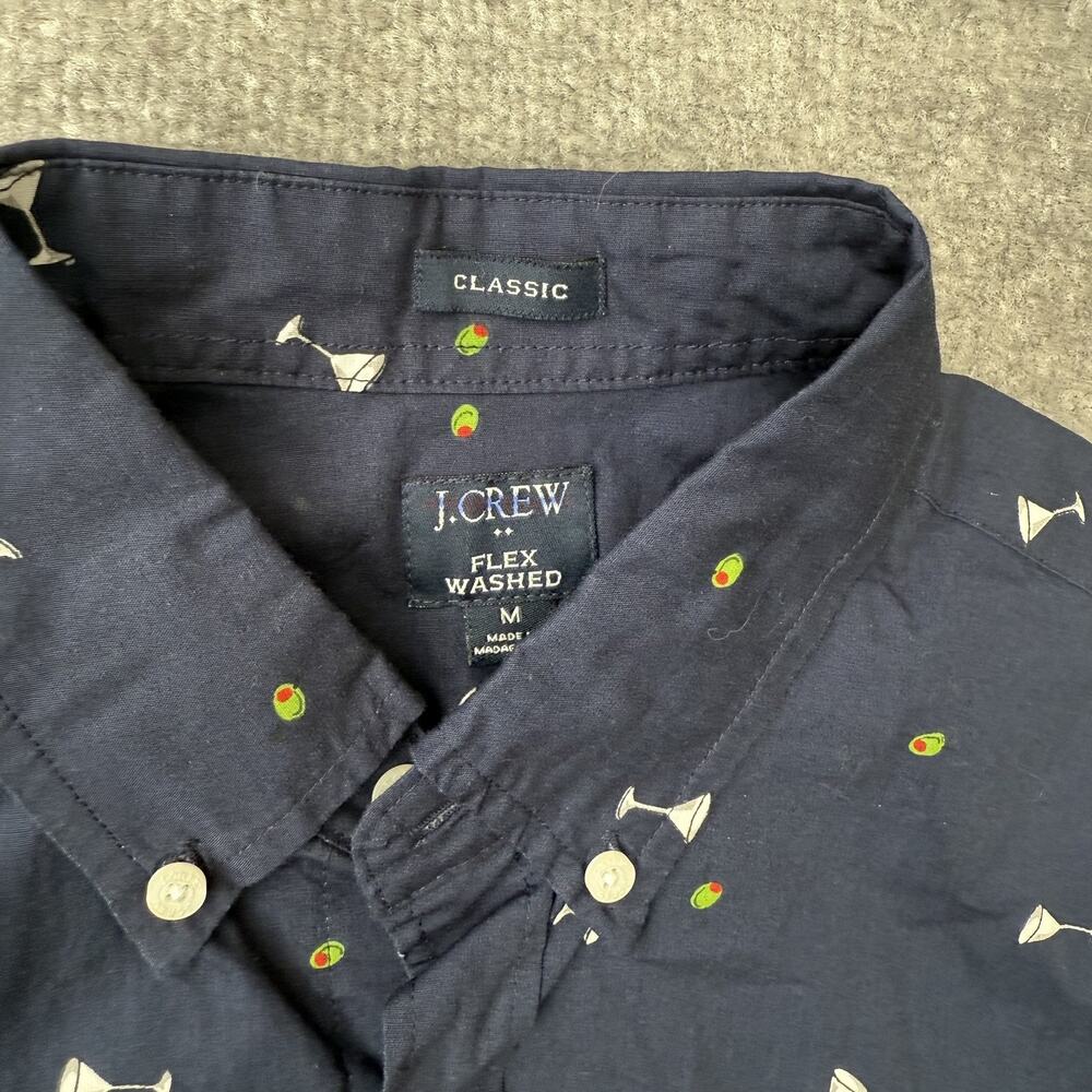 J Crew Shirt Mens Medium Blue Martini Glass Olive Print Long Sleeve Classic Fit - Picture 3 of 7